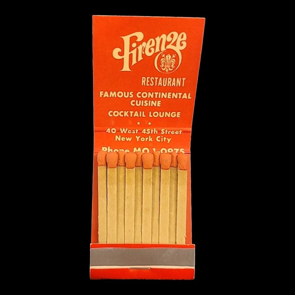 Vintage Matchbook Firenze Restaurant Lounge New York City Full Unstuck